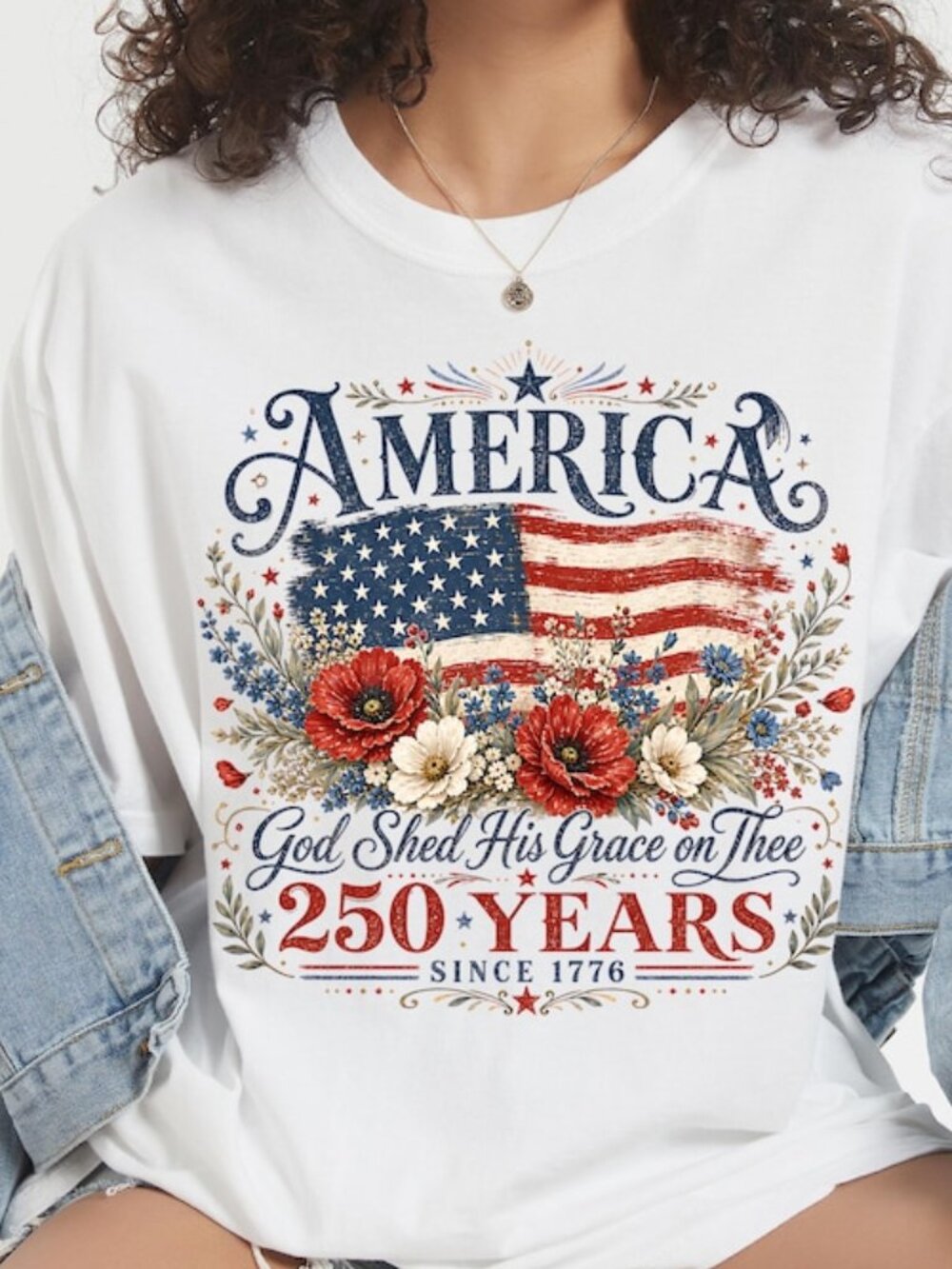 America 250 Years Flag & Poppies Shirt, God Shed His Grace on Thee Tee
